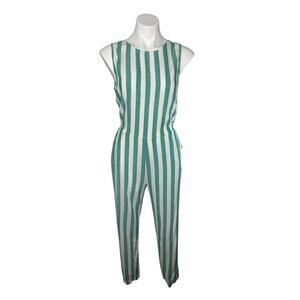 MARINE LAYER Eloise Jumpsuit in Green Lake/White Stripe Size Medium Women Tencel